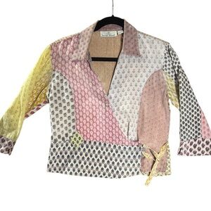 Sacred Threads Floral Patchwork Wrap Top Y2K 100% Cotton Made in India S Small
